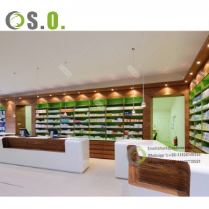 Nieuwe apotheekplanken Gezondheidswinkel Wandstandaard Glazen planken voor apotheekmeubilair