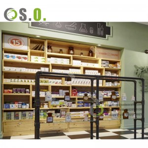 Ụlọ ahịa ụlọ ahịa PLYwood Pharmacy Shelves Ngosipụta ime ụlọ Racks Furniture Medical Store Counter Design for Pharmacy