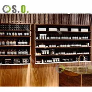 Diseño de interiores de tienda de farmacia Soportes de exhibición de farmacia de madera