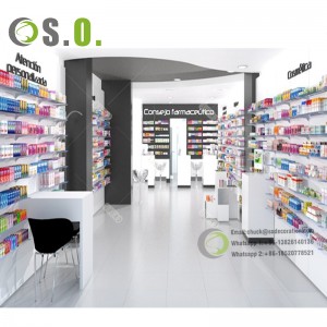 Modern Medicine Store Rack Furniture Customized Pharmacy Display Shelf