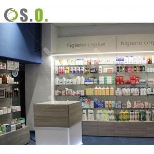 Customized pharmacy furniture pharmacy shelf display pharmacy showcase