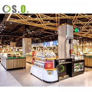 Supermarket wooden retail shelving display shop shelves snacks grocery display convenience store multilevel rack