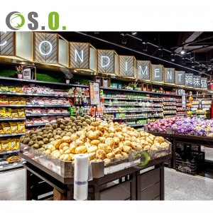 Supermarket Suunnittelusuunnitelma Suunnittele moderni hyllygondoli-supermarketin esittelytelineet