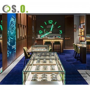 „Luxury Shop Mall“ salonas Naujausi „Curve“ kombinuoti laikrodžiai ir papuošalų dėklai Kiosko papuošalų vitrinos Juvelyrinių dirbinių vitrinos