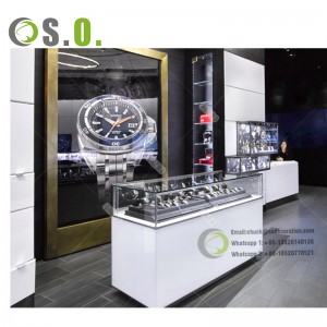 Luxury wall mount watch display showcase glass watch display cabinet for watch shop decoration