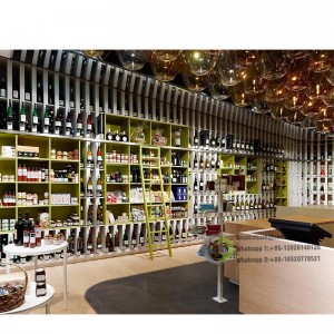 Hot Sale Modern Wooden Wine Display Shelf Floor Stand Customized Cabinet Design for Store Display