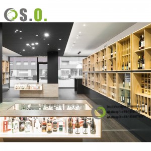 Wooden Modern Shop Counter Design for Wine Store Store Wine Cabinet Wood Wine Shelf Liquor Display Showcase