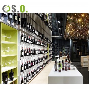 Alkoholinių gėrimų parduotuvės dizaino parduotuvė Vitrinos interjero dekoravimas vyno parduotuvės baldų dizainui