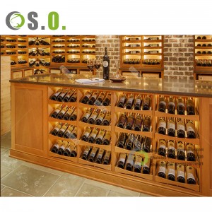 Naka-customize na Tindahan ng Sahig ng Beer Bottle Shelf Wine Display Wood Display Shelf Para sa Mga Bote