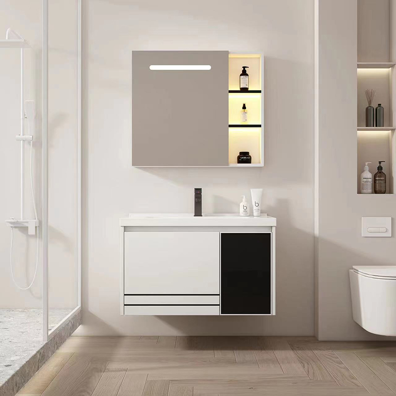 Hotel modern design cheap price white and black bathroom vanity with  mirror induction mirror cabinet bathroom vanity