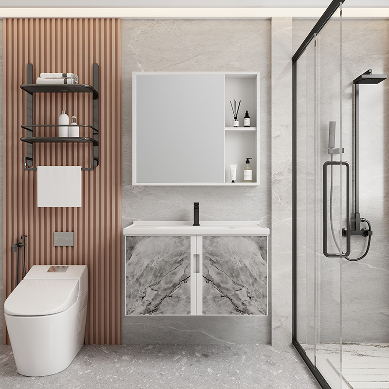 Cena lacná dodávka moderná vzorová kúpeľňová skrinka s veľkým úložným priestorom a zrkadlová kúpeľňová skrinka pod umývadlo