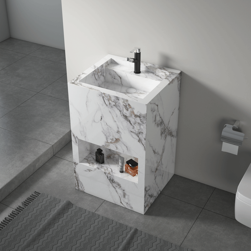 Factory wholesale plywood bathroom vanity with ceramic basin and body sensor LED mirror cabinet Featured Image