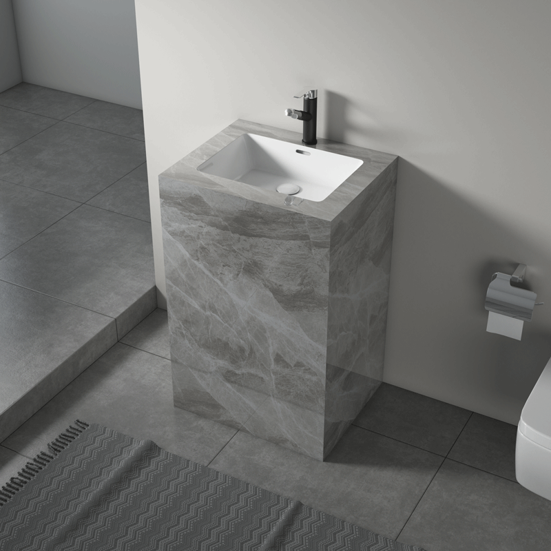 High quality cheap price rock slate bathroom vanity with LED mirror and seamless basin bathroom cabinets