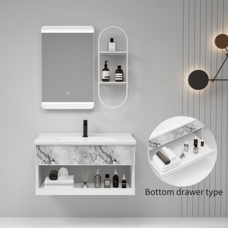 Smart pattern aluminum modern single sink mirrored small wall mounted cabinet set floating bathroom vanity