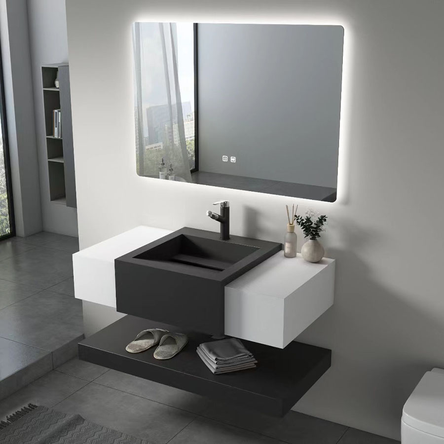 New design new rock slate double layer vanity bathroom cheap high quality factory price hotel modern cabinets with LED
