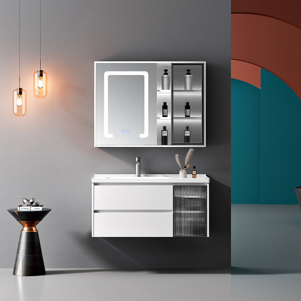 Preisgünstiges Angebot schwimmender Badezimmerschrank PVC-Waschtische Luxus-Badezimmer-Waschtischunterschrank moderner Badezimmerspiegel mit LED-Licht