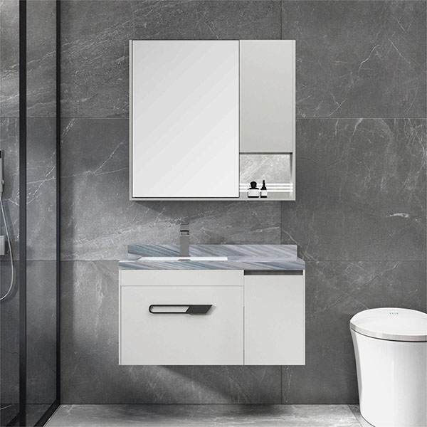New luxury stainless steel bathroom cabinet with mirror and basin