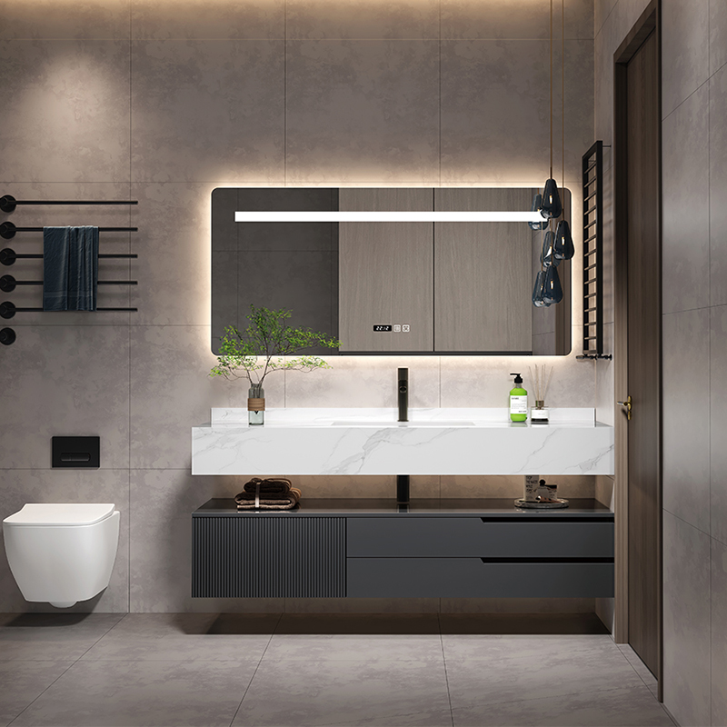 Smart Rectangle LED Mirror Light Bathroom Sets Cabinets Modern Luxury Bathroom Vanity with Sink Bathroom Cabinet