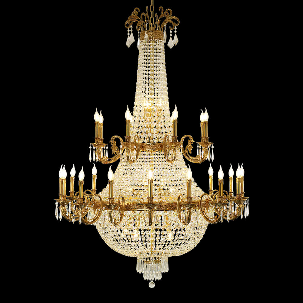 Lámpara de araña de cristal de latón imperio francés de 51 × 71 pulgadas para vestíbulo XS0043-16+8