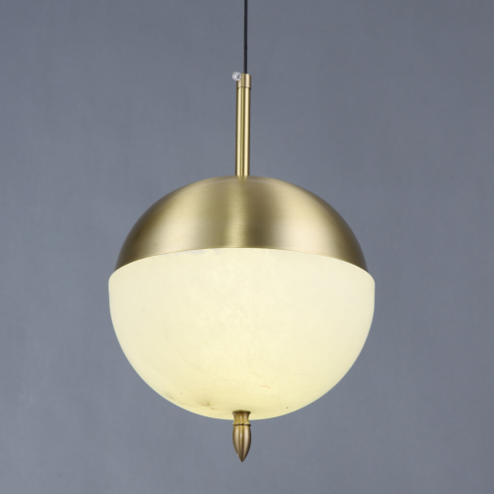 Modern Alabaster and Brass Ball Pendant Light