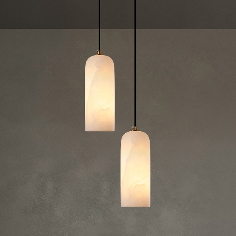 Lampe suspendue moderne en albâtre à cylindre de 4 x 10 pouces