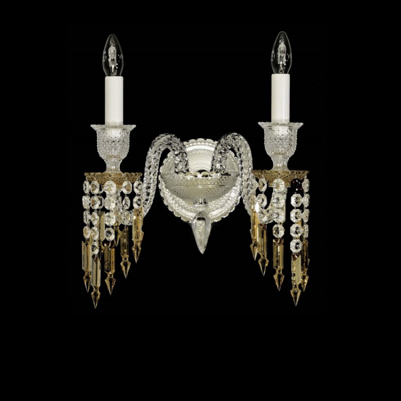 2 Dwal Amber Baccarat Crystal Wall Sconce