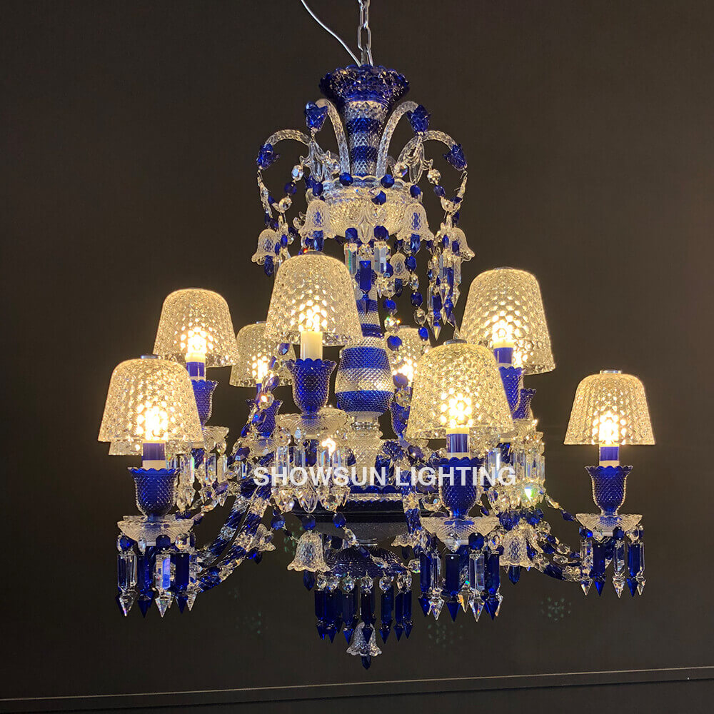12 Lights Replica Baccarat Chandelier Blue & Clear Baccarat Crystal Lighting