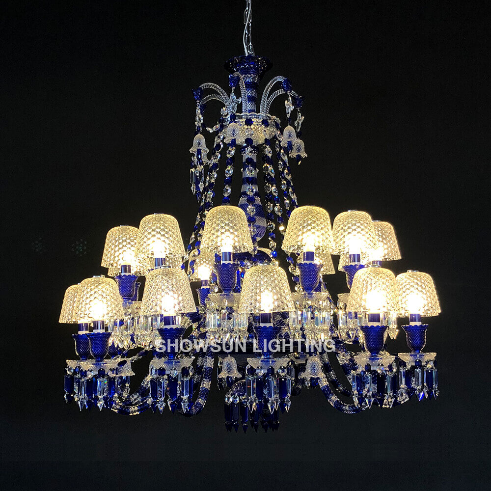 24 светлини Baccarat Chandelier Blue & Clear Baccarat Crystal Lighting