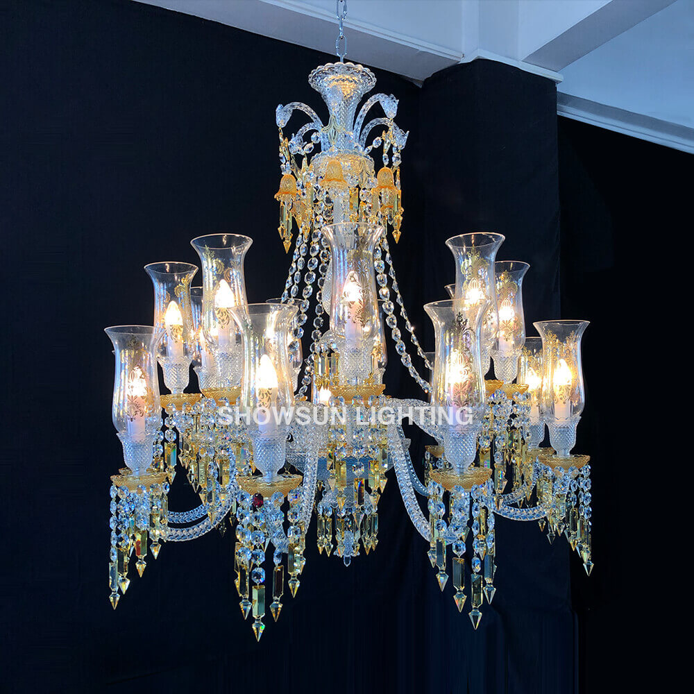 Customize Zenith Chandelier Clear & Amber Baccarat Crystal Lighting 12 Lights
