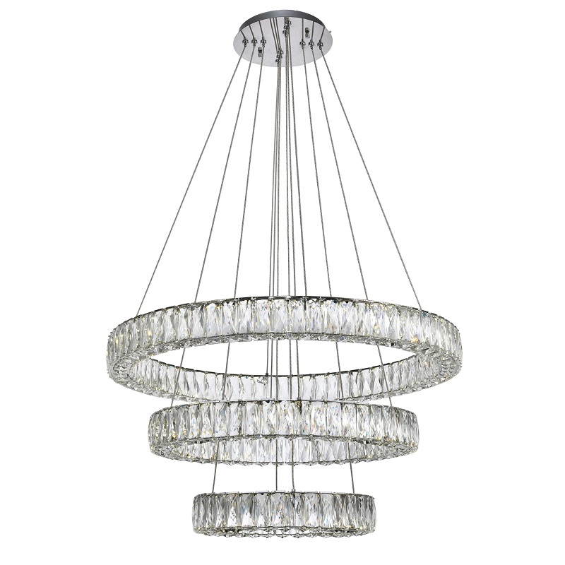Trzypierścieniowa kryształowa lampa wisząca Monroe LED