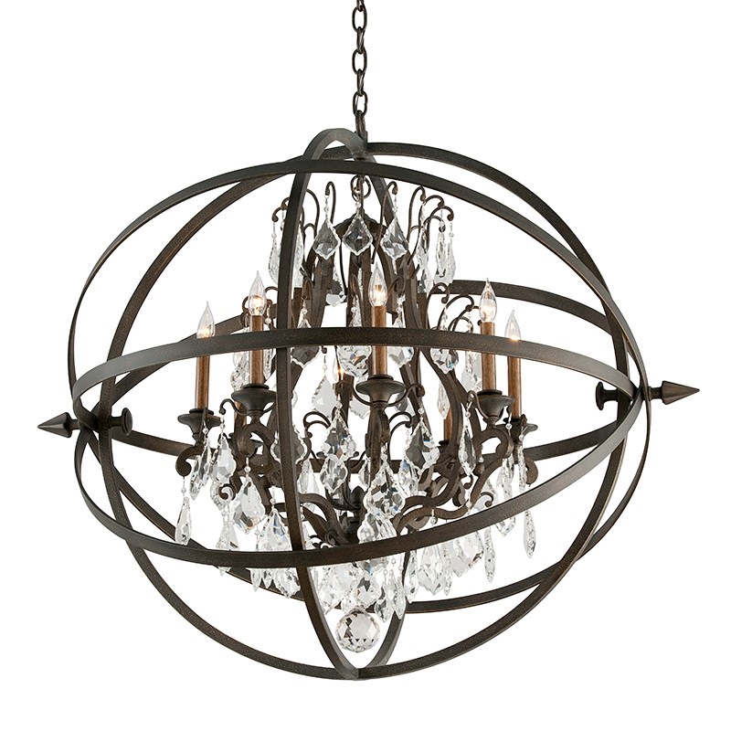 Lámpara de araña de cristal Orb de 8 luces en bronce
