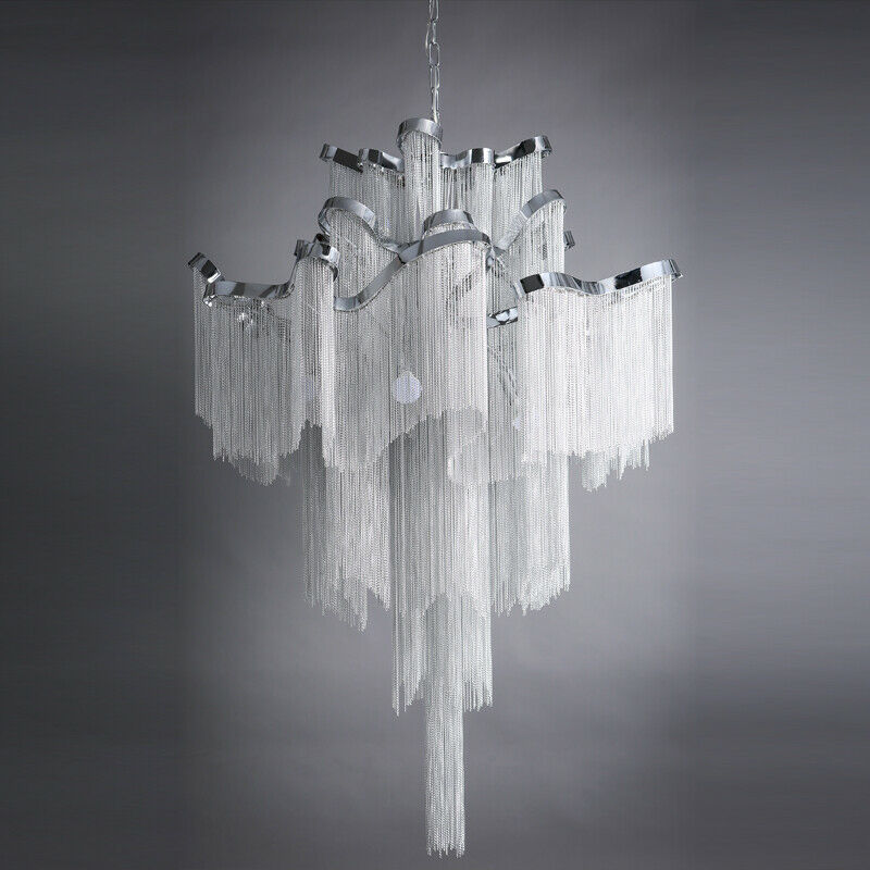 Креативен рачно изработен водопад лустер со алуминиумски синџир со ресни лустер