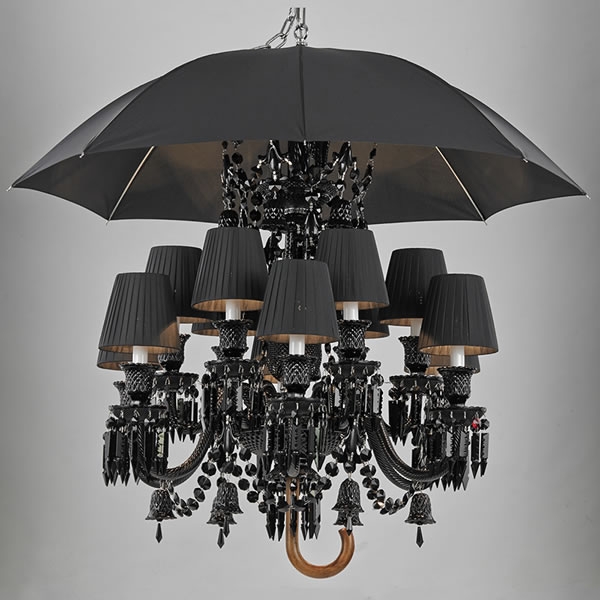 12 lys sort baccarat krystal belysning med paraply