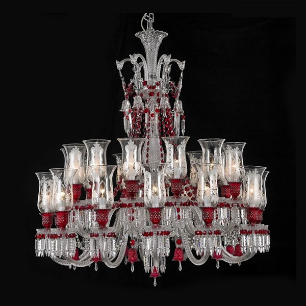 Lâmpada de cristal de bacará transparente e vermelho com 18 luzes