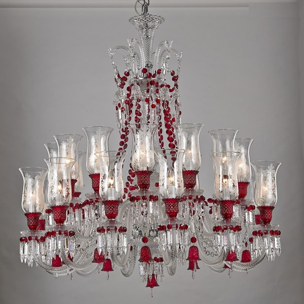 24 светлини Clear & Red Baccarat Crystal Lamp