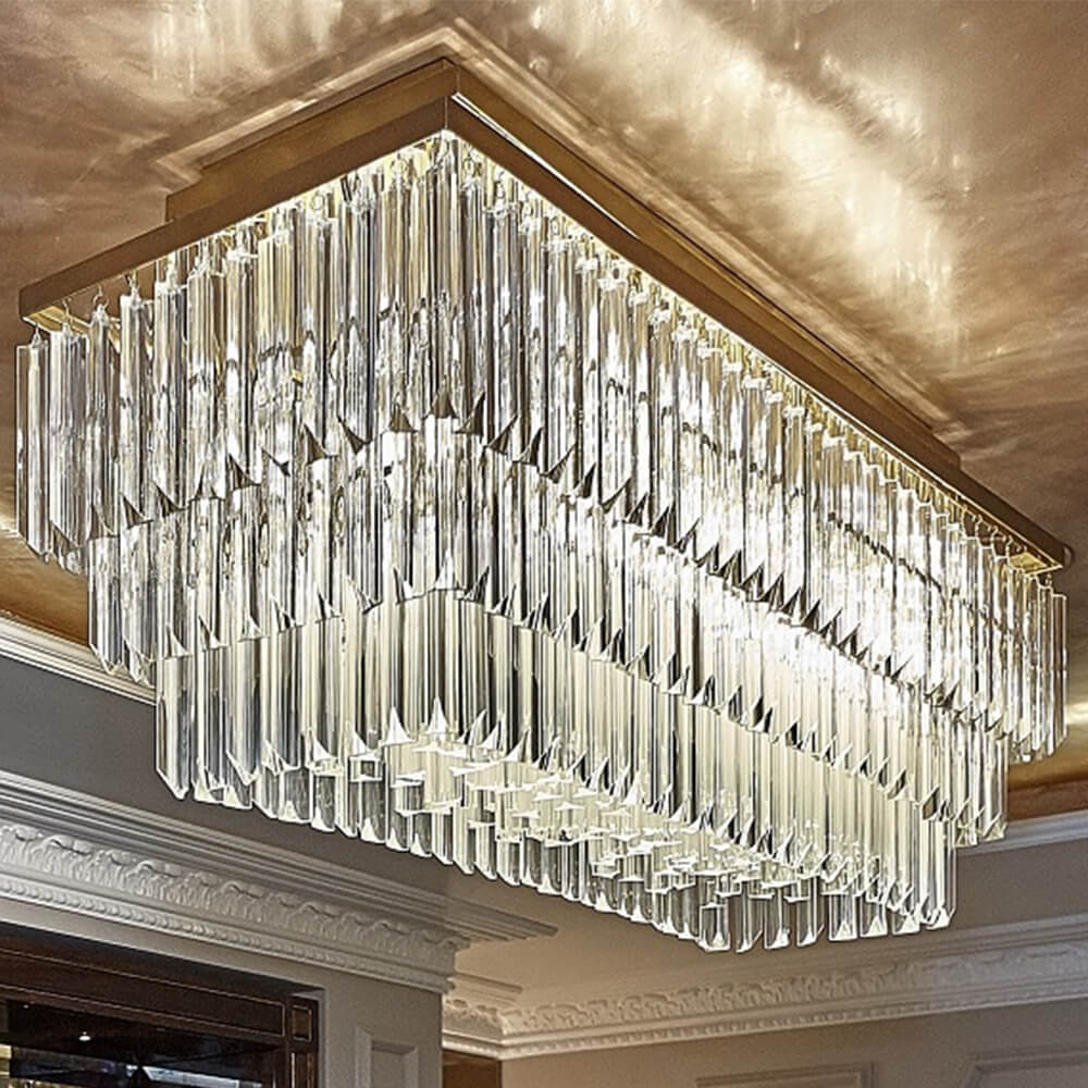 55 Inch Rectangle Glass Chandelier for Dining Room