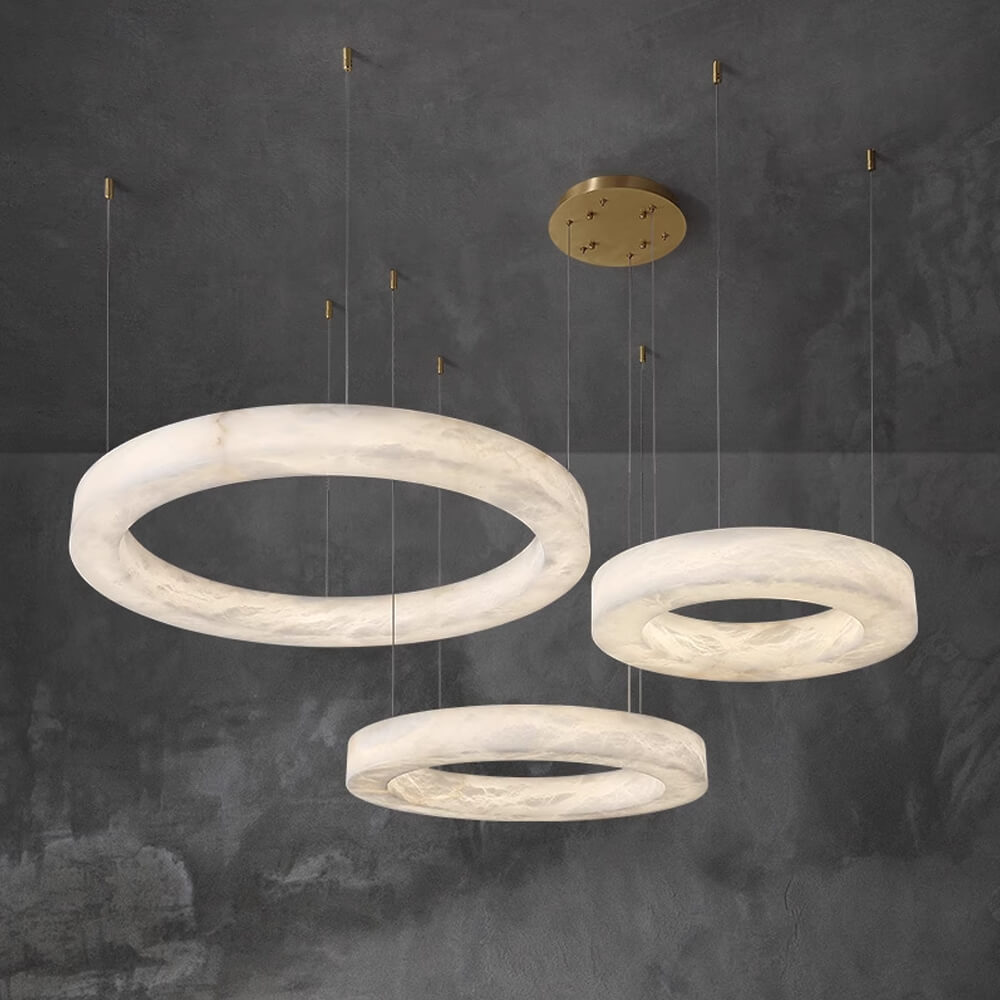 20-40 Inch Multiple Size Circular Alabaster Chandelier Lighting for Living Room