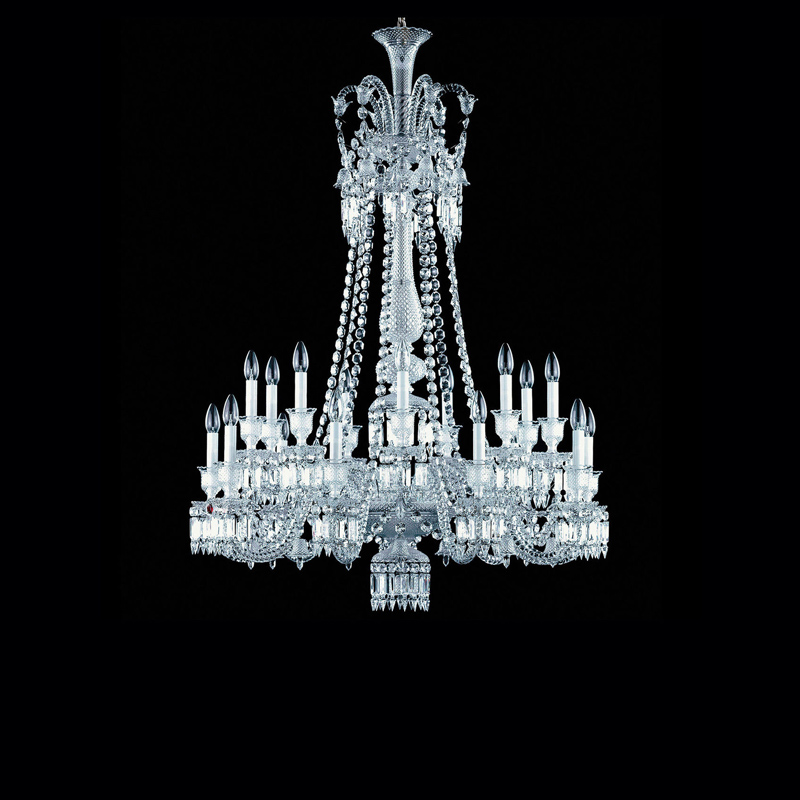 Lámpara de araña larga de Baccarat transparente de 18 luces