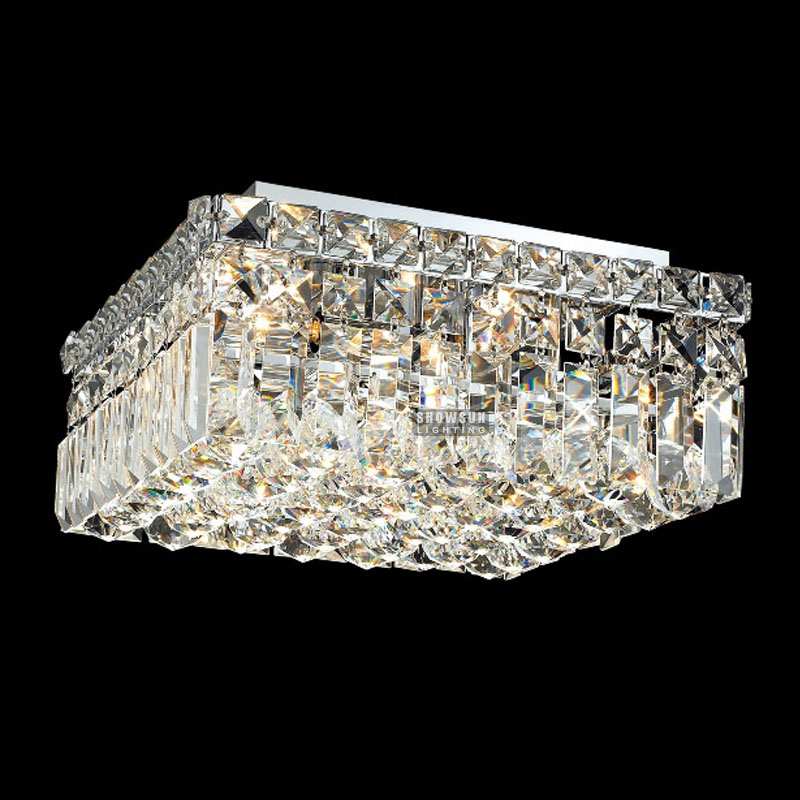 Pravokutna moderna kristalna stropna svjetiljka širine 35 cm u ravnini s rasvjetom za spavaću sobu