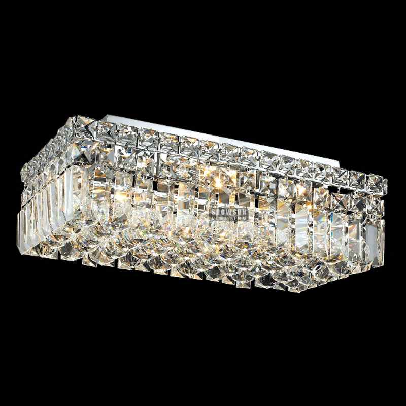 Pravokutna moderna kristalna stropna svjetiljka širine 40 cm u ravnini s rasvjetom za spavaću sobu
