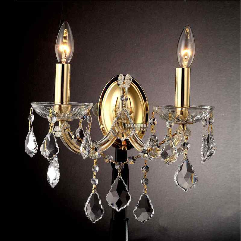 2 İşıqlı Maria Theresa Divar Lampası K9 Kristal Divar Aplığı