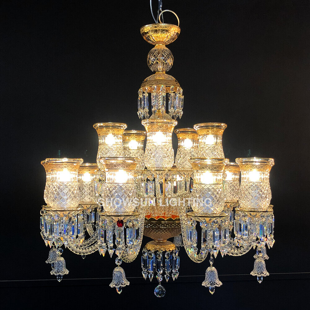 15 Lights Baccarat Chandelier Gold & Clear Baccarat Crystal Lighting