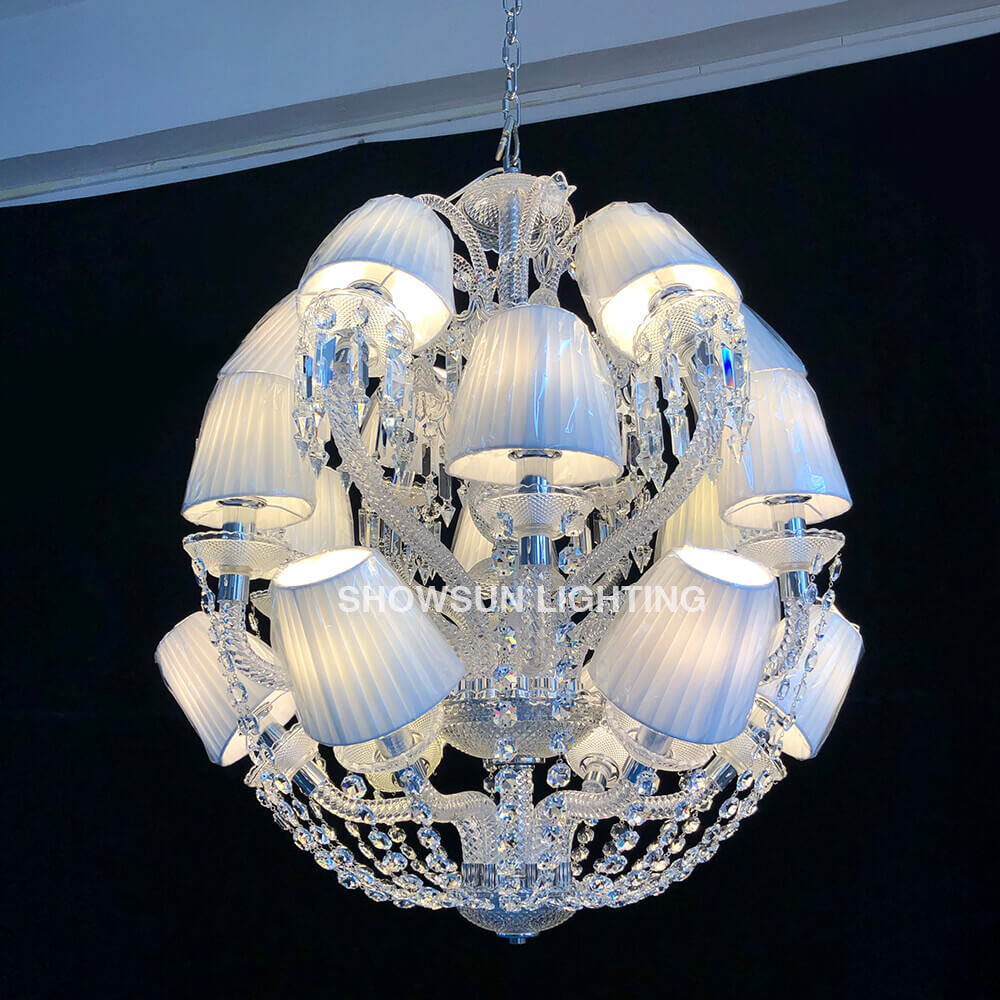 Custom Made Le Roi Soleil Chandelier 18 Lights Baccarat Crystal Chandelier with Fabric Shades