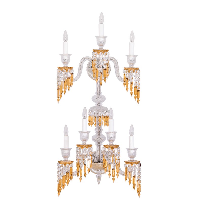 7 Dwal Amber Baccarat Crystal Wall Sconce