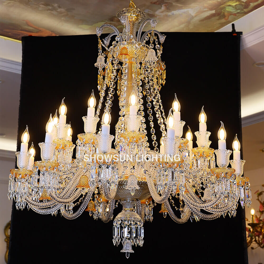Duplicated 24 Lights Clear & Amber Baccarat Crystal Lighting Chandelier