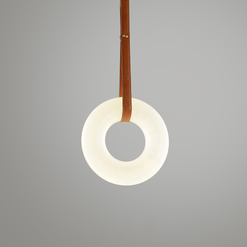 12/16 Inch Modern Alabaster Ring Pendant Light Suspended by Leather