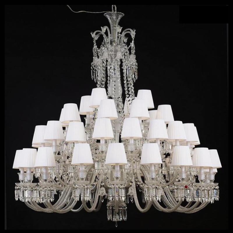 48 Lights Baccarat Chandelier with Fabric Shades Big Baccarat Lighting for Living Room