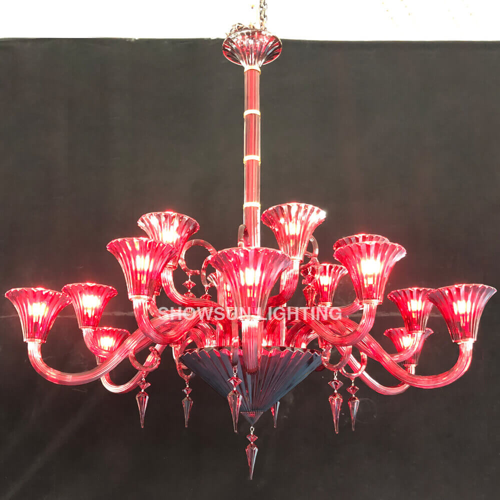 Visokokakovostna replika 18 lučk Mille Nunits Baccarat lestenec, rdeča kristalna razsvetljava