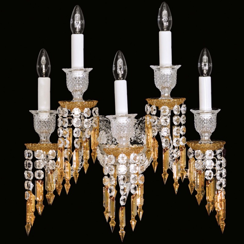 5 Dwal Amber Baccarat Crystal Wall Sconce