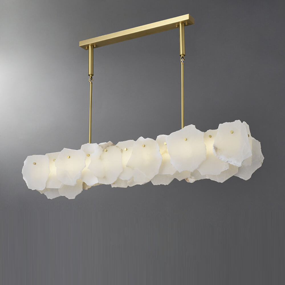 40/48 Inch Linear Modern Brass Alabaster Chandelier for Dining Room